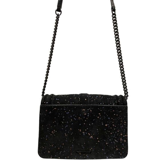 Rebecca Minkoff Black Suede Crossbody Bag with Cobalt Blue & Rose Gold Splatter - Picture 11 of 12